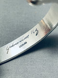 Johnny Nez Vintage Native American Navajo Sterling Silver Thick Bracelet-Nativo Arts