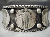 Heavy Thick Sturdy Native American Navajo Sterling Silver Coin Bracelet Cuff-Nativo Arts