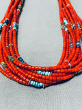 Rare Coral Heishi Native American Navajo Turquoise Sterling Silver Necklace-Nativo Arts