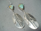 Exceptional Native American Navajo Royston Turquoise Sterling Silver Feather Earrings-Nativo Arts
