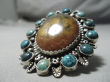 Important Biggest Native American Zuni Turquoise Satellite Agate Sterling Silver Ring-Nativo Arts