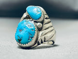 Rick Long Vintage Signed Native American Navajo 2 Morenci Turquoise Sterling Silver Ring-Nativo Arts