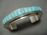 Rare Slanted Sjy Blue Turquoise Vintage Native American Navajo Sterling Silver Bracelet-Nativo Arts