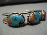Incredible Vintage Native American Navajo Blue Diamond Turquoise Inlay Sterling Silver Bracelet-Nativo Arts