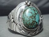 Detailed Huge Vintage Native American Navajo Green Turquoise Sterling Silver Leaf Bracelet-Nativo Arts