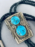 Breathtaking Vintage Native American Navajo Sleeping Beauty Turquoise Sterling Silver Bolo Tie-Nativo Arts
