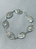Ancient Native American Navajo Petroglyph Vintage Native American Navajo Yazzie Sterling Silver Link Bracelet-Nativo Arts