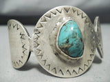 Rare Vintage Navajo/ Hopi Turquoise Coin Silver Bracelet Old-Nativo Arts