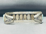 Rare Geomtric Ends Vintage Native American Navajo Turquoise Sterling Silver Bracelet-Nativo Arts
