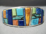Detailed Turquoise Gaspeite Inlay Native American Navajo Sterling Silver Bracelet Cuff-Nativo Arts