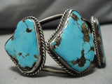 Chunky Huge Vintage Native American Navajo Old Morenci Turquoise Sterling Silver Webbed Bracelet-Nativo Arts