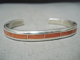 Exceptional Zuni Native American Coral Inlay Sterling Silver Bracelet-Nativo Arts