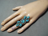 Towering Vintage Native American Navajo Sleeping Beauty Turquoise Sterling Silver Ring-Nativo Arts