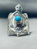 Fascinating Vintage Native American Navajo Sleeping Beauty Sterling Silver Turtle Ring-Nativo Arts