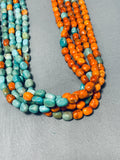 Native American Exquisite Vintage Santo Domingo Royston Turquoise Coral 5 Strand Necklace-Nativo Arts