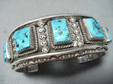 Astonishing Vintage Native American Navajo Square Cut Turquoise Sterling Silver Bracelet Old-Nativo Arts
