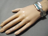 Detailed!! Vintage Native American Navajo Hand Carved Sterling Silver Turquoise Bracelet-Nativo Arts