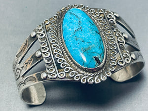 Spectacular Vintage Native American Navajo Blue Diamond Turquoise Sterling Silver Bracelet-Nativo Arts
