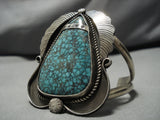 Breathtaking Vintage Native American Navajo Green Spiderweb Turquoise Sterling Silver Bracelet-Nativo Arts