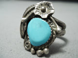 Marvelous Vintage Native American Navajo Blue Gem Turquoise Sterling Silver Ring-Nativo Arts