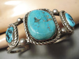 Amazing Vintage Native American Navajo Sleeping Turquoise Sterling Silver Bracelet Old-Nativo Arts