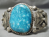 Superior Vintage Native American Navajo Carico Lake Turquoise Sterling Silver Bracelet Old-Nativo Arts