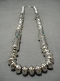 One Of The Best Vintage Native American Navajo Tubule Sterling Silver Turquoise Necklace Old-Nativo Arts