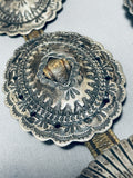 Important Vintage Native American Navajo Hand Tooled 1st Phase Coin Silver Concho Belt-Nativo Arts