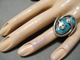 Authentic Effie Calavaza Turquoise Snake Sterling Silver Native American Zuni Ring Old-Nativo Arts