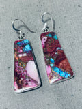Native American Marvelous Santo Domingo Turquoise Spiny Oyster Sterling Silver Earrings-Nativo Arts