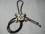 Huge Museum Vintage Native American Zuni Turquoise Coral Sterling Silver Bolo Tie Old-Nativo Arts