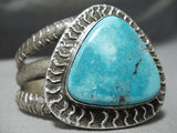 Heavy Huge Vintage Native American Navajo Carico Lake Turquoise Sterling Silver Bracelet-Nativo Arts