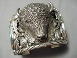 One Of The Biggest Heavist Native American Navajo Buffalo Turquoise Sterling Silver Bracelet-Nativo Arts