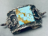 Native American Huge Scorpion Navajo #8 Turquoise Squared Sterling Silver Bracelet-Nativo Arts