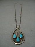 Vintage Native American Navajo Necklace Sterling Silver Blue Turquoise Turquoise Old-Nativo Arts