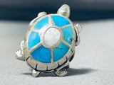 Outstanding Vintage Native American Navajo Kingman Turquoise & Mop Sterling Silver Tiurtle Ring-Nativo Arts