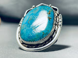 Outstanding Vintage Native American Navajo Pilot Mountain Turquoise Sterling Silver Huge Ring-Nativo Arts