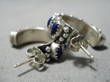 Stunning Vintage Navajo Lapis Sterling Silver Native American Earrings-Nativo Arts