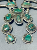 Rare Vintage Native American Navajo Royston Turquoise Sterling Silver Squash Blossom Necklace-Nativo Arts