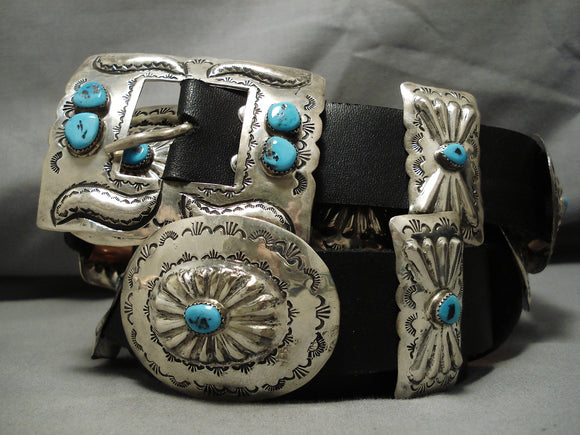 Heavy Vintage Navajo Sterling Silver Native American Turquoise Concho Belt Old-Nativo Arts