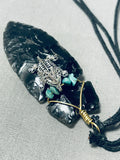 Amazing Native American Navajo Turquoise Sterling Silver Toad Arrowhead Choker-Nativo Arts