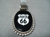 Fantastic Navajo Jet Sterling Silver Rt.66 Pendant Native American-Nativo Arts