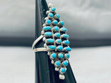 Hand Shaped Intricate Turquoise Vintage Native American Zuni Sterling Silver Ring Old-Nativo Arts