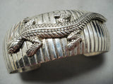 Detailed Lizard Vintage Native American Navajo Sterling Silver Channeled Bracelet Cuff-Nativo Arts