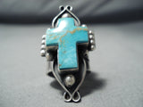 Newsworthy Navajo Royston Turquoise Sterling Silver Cross Ring Native American-Nativo Arts