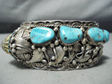 Incredible Detailed Heavy Vintage Native American Navajo Turquoise Sterling Silver Bracelet-Nativo Arts