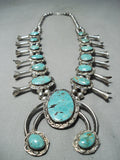 Authentic Vintage Native American Navajo Rare Turquoise Sterling Silver Squash Blossom Necklace-Nativo Arts