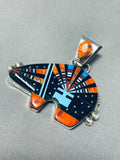 Brilliant Native American Navajo Signed Coral Jet Turquoise Inlay Sterling Silver Bear Pendant-Nativo Arts