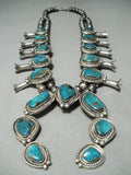 Women's Vintage Native American Navajo Turquoise Sterling Silver Squash Blossom Necklace-Nativo Arts