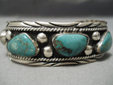 Exquisite Vintage Native American Navajo Green Turquoise Sterling Silver Bracelet Old-Nativo Arts